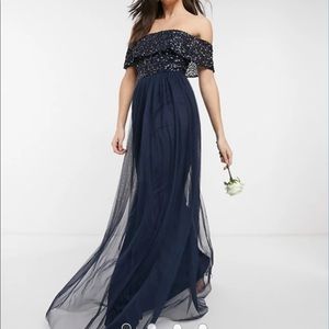 Maxi tulle dress with delicate sequins (Navy)